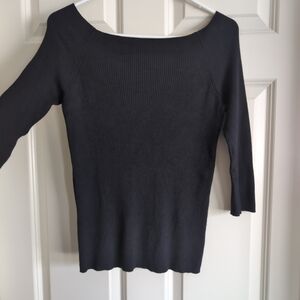 Black ribbed off the shoulder 3/4 length light sweater